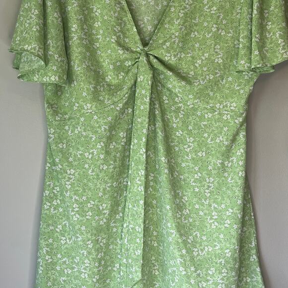 Zara Green Floral Short Sleeve Mini Dress Size XL - Picture 6 of 10
